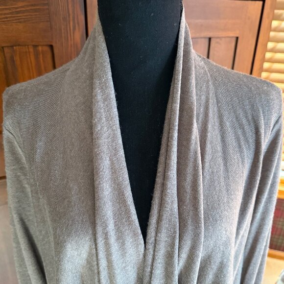 Soft Surroundings Tan Wool Knit Open Front Wrap Cardigan Size Large - Picture 2 of 7